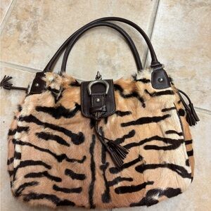 Elegant Tiger Print Fur Shoulder Bag